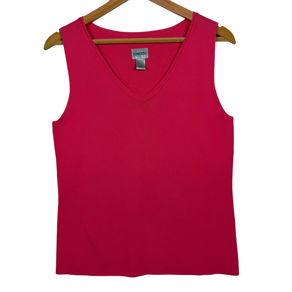 Chico's Sweater Tank Women Size 1 Pink V-Neck Sleeveless Knit Rayon Blend